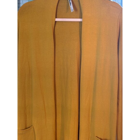 Azules Mustard Yellow Open Front Longline Cardigan Sweater With Pockets - Picture 4 of 9